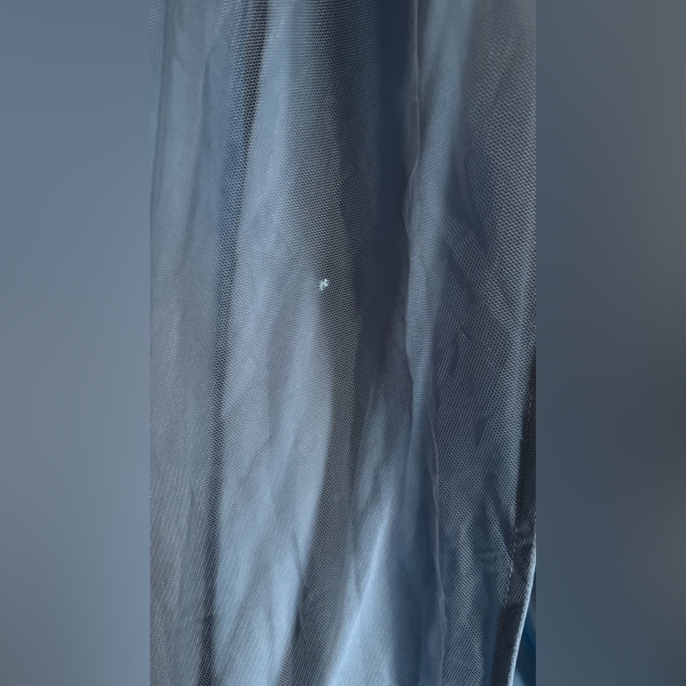 Faeriesty Fairy Dress – Elegant Blue Maternity V-Neck Midi Ruffle Sleeves & Slit - Picture 14 of 16